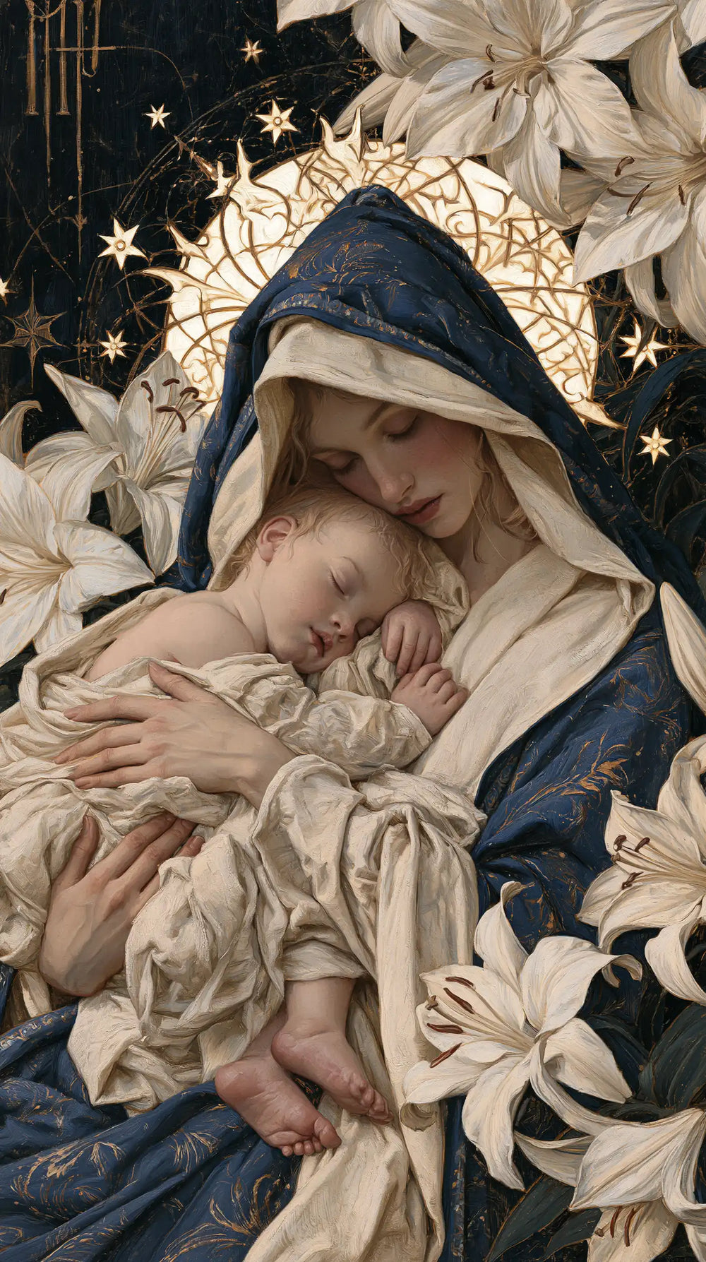 the Virgin Mary and the Child Jesus in Symbolist style, portrait Christian artwork no. 27