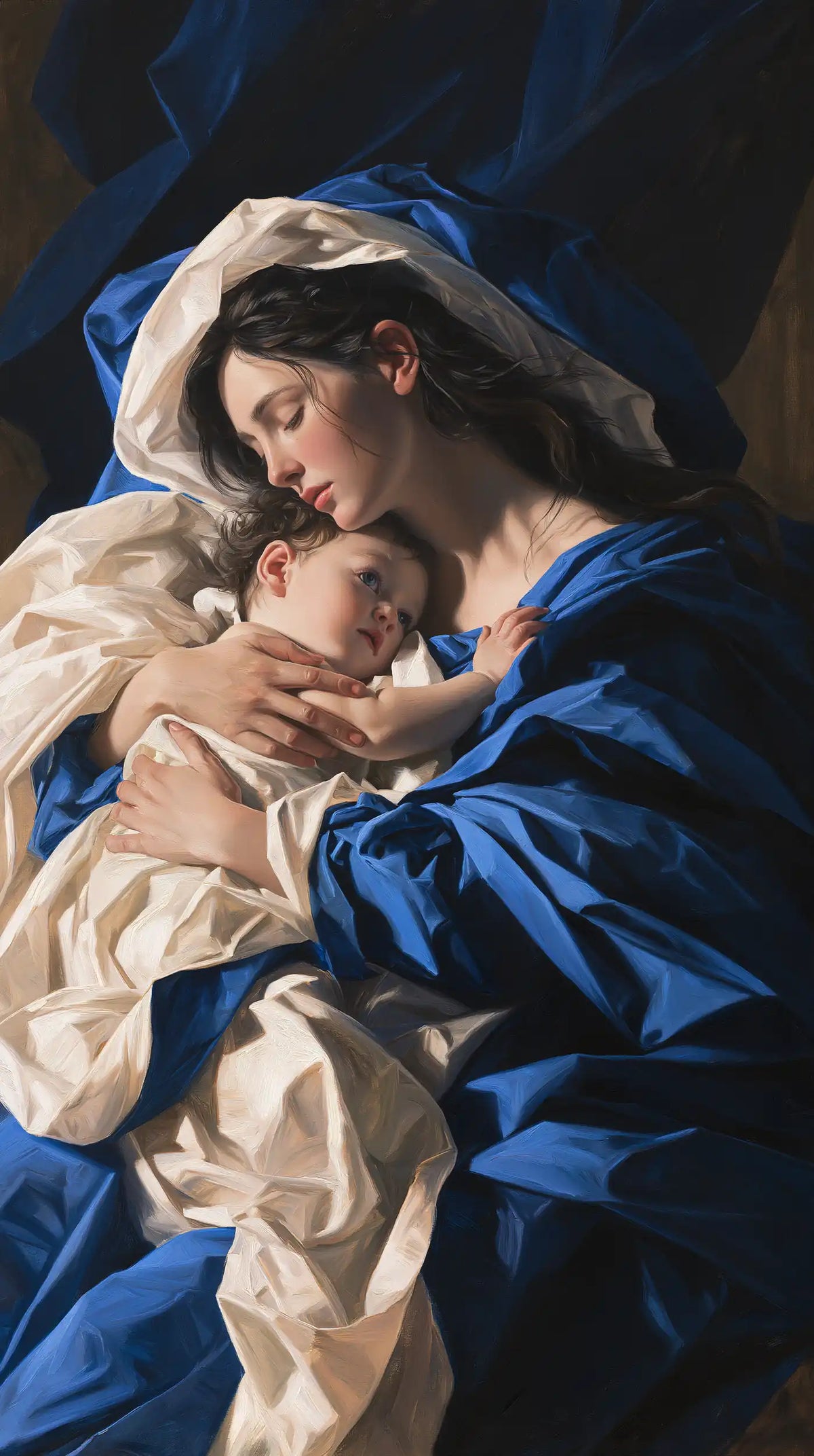 the Virgin Mary and the Child Jesus in Theatrical Baroque style, portrait Christian artwork no. 7