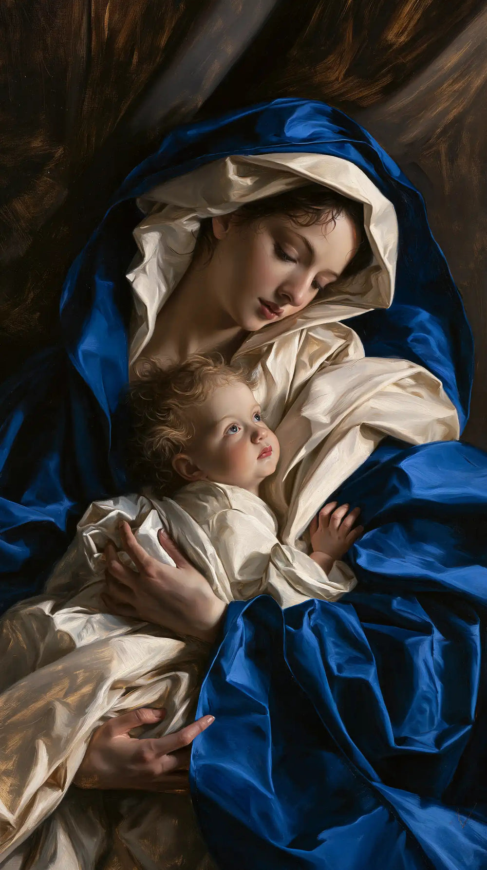 the Virgin Mary and the Child Jesus in Theatrical Baroque style, portrait Christian artwork no. 8