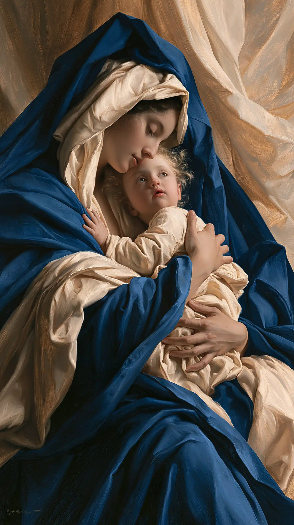 the Virgin Mary and the Child Jesus in Theatrical Baroque style, portrait Christian artwork no. 10