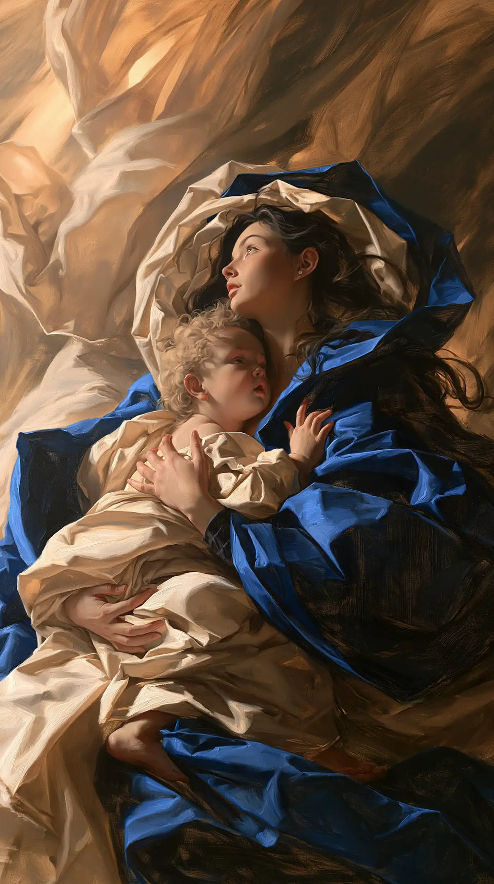the Virgin Mary and the Child Jesus in Theatrical Baroque style, portrait Christian artwork no. 15