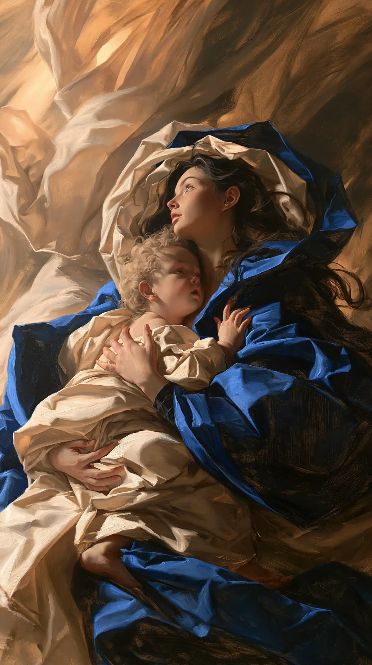 the Virgin Mary and the Child Jesus in Theatrical Baroque style, portrait Christian artwork no. 15