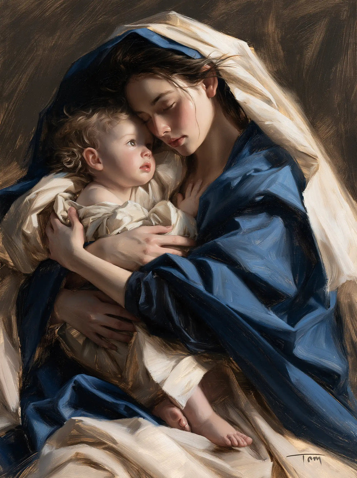 the Virgin Mary and the Child Jesus in Theatrical Baroque style, portrait Christian artwork no. 16