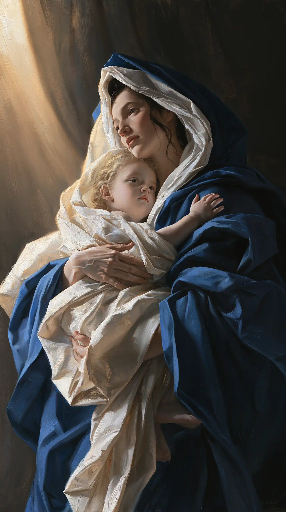the Virgin Mary and the Child Jesus in Theatrical Baroque style, portrait Christian artwork no. 20