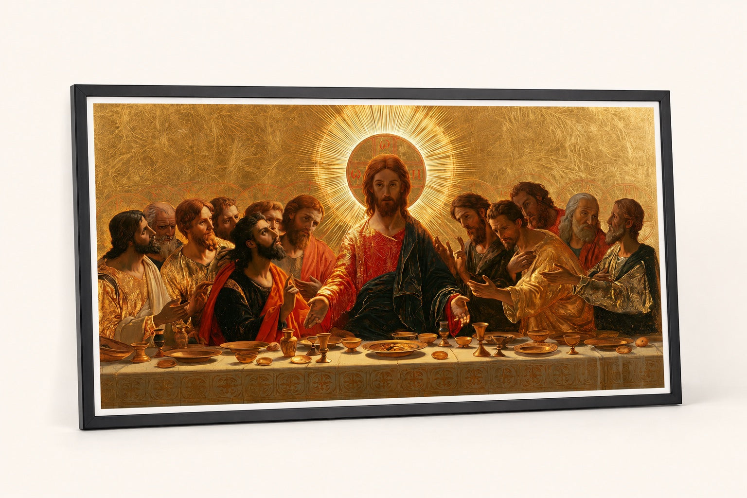 Last Supper Fine Art แบบเดียวกันพิมพ์ในกรอบคลาสสิกสีดําบาง