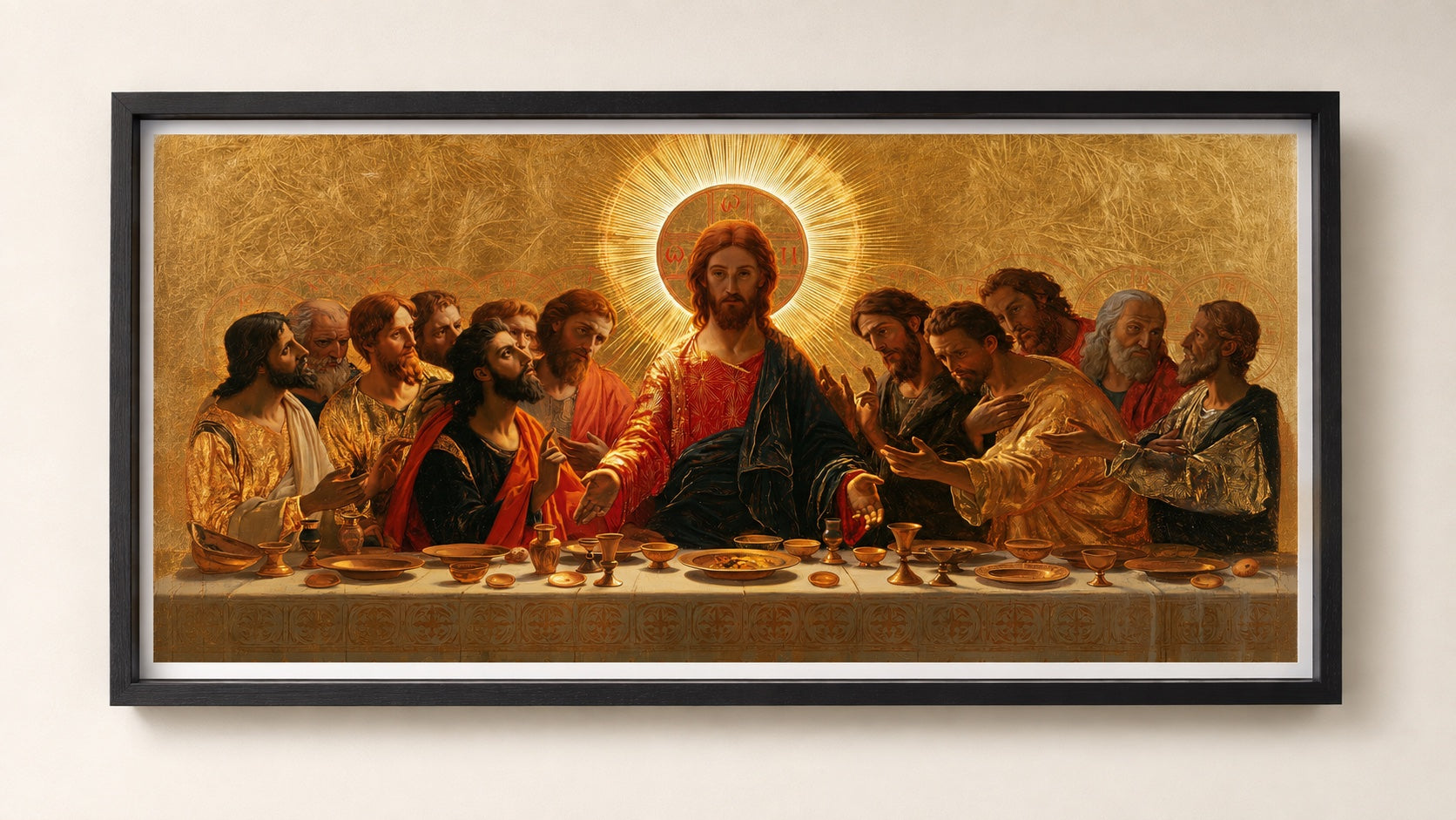 Last Supper Fine Art แบบเดียวกันพิมพ์ในกรอบกล่องสีดําเข้ม