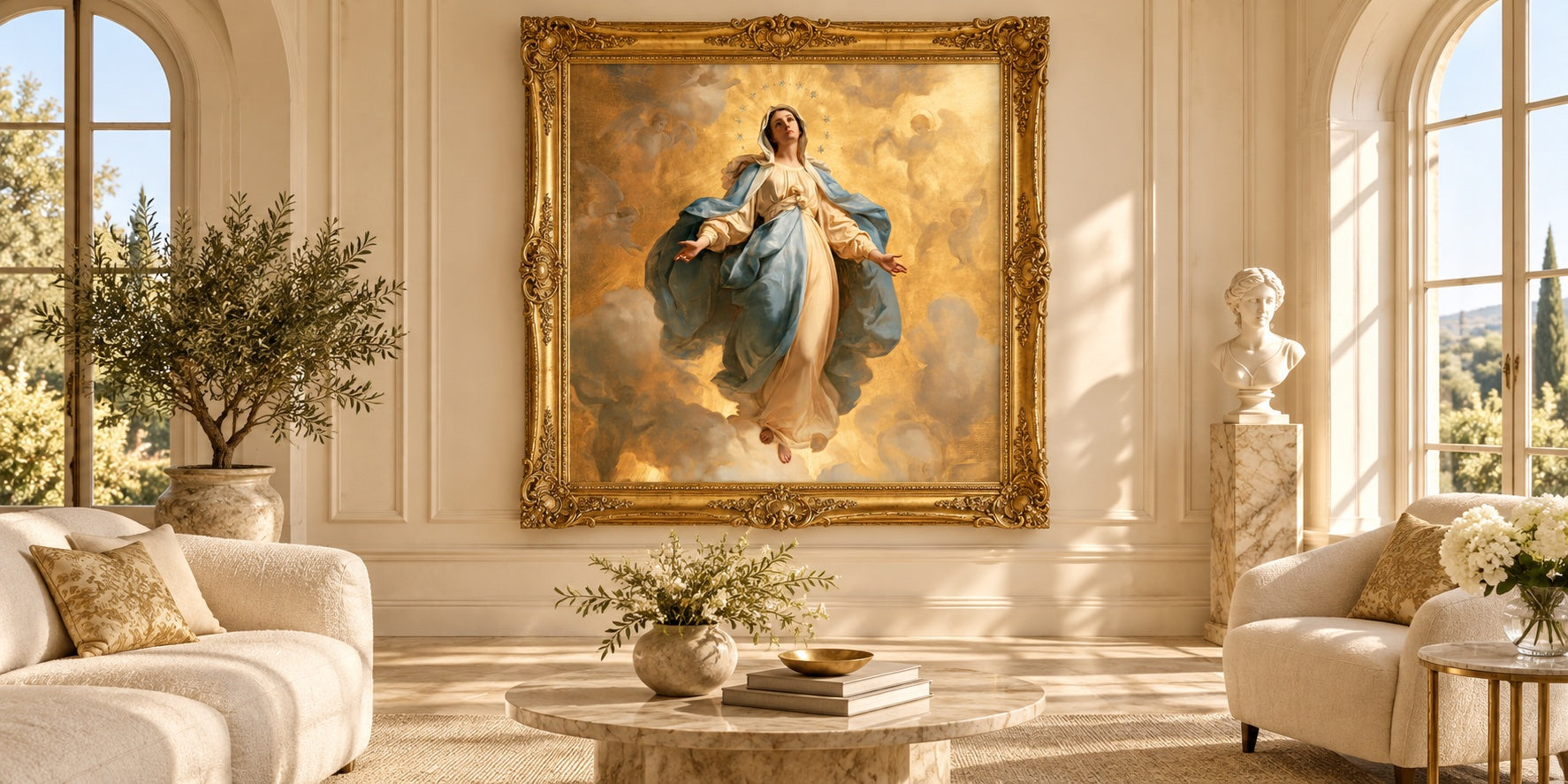 The Assumption of Mary — Gold artwork styled in a gold frame